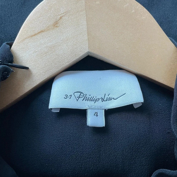 3.1 Phillip Lim Dress Blouson 100% Silk Ruffle Knee Length Black Size 4 - Picture 8 of 10